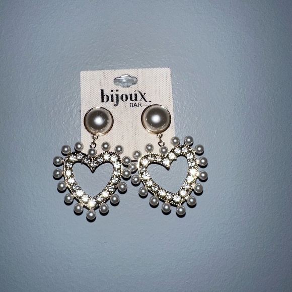 Bijoux Bar Womens Simulated Pearl Heart Drop Earrings - Picture 1 of 3